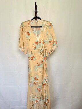 Vintage | Dance & Marvel | Floral Wrap Dress Peach | Size S